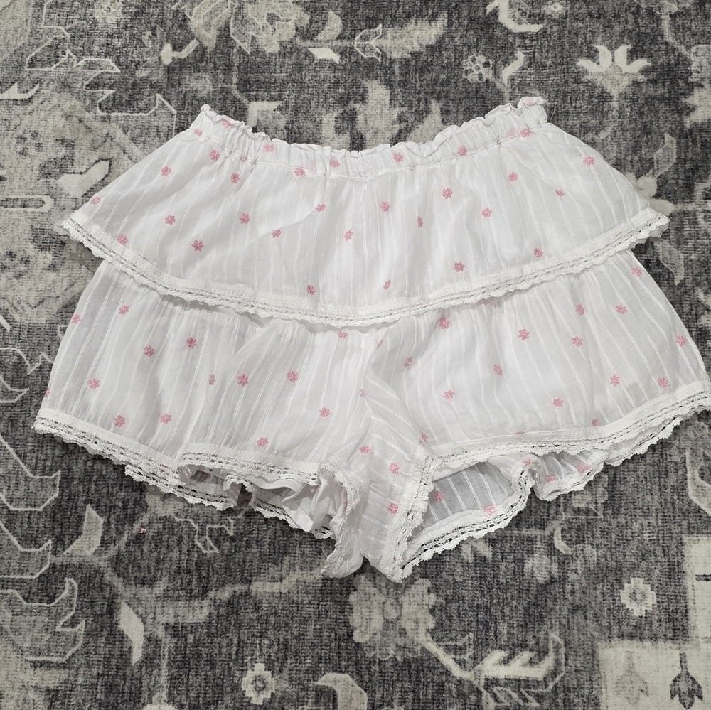 Japna White Ruffled Shorts with Pink Floral Pattern. Size S - Picture 5 of 5